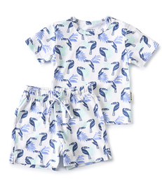 korte baby pyjama wit toekan-print Little Label